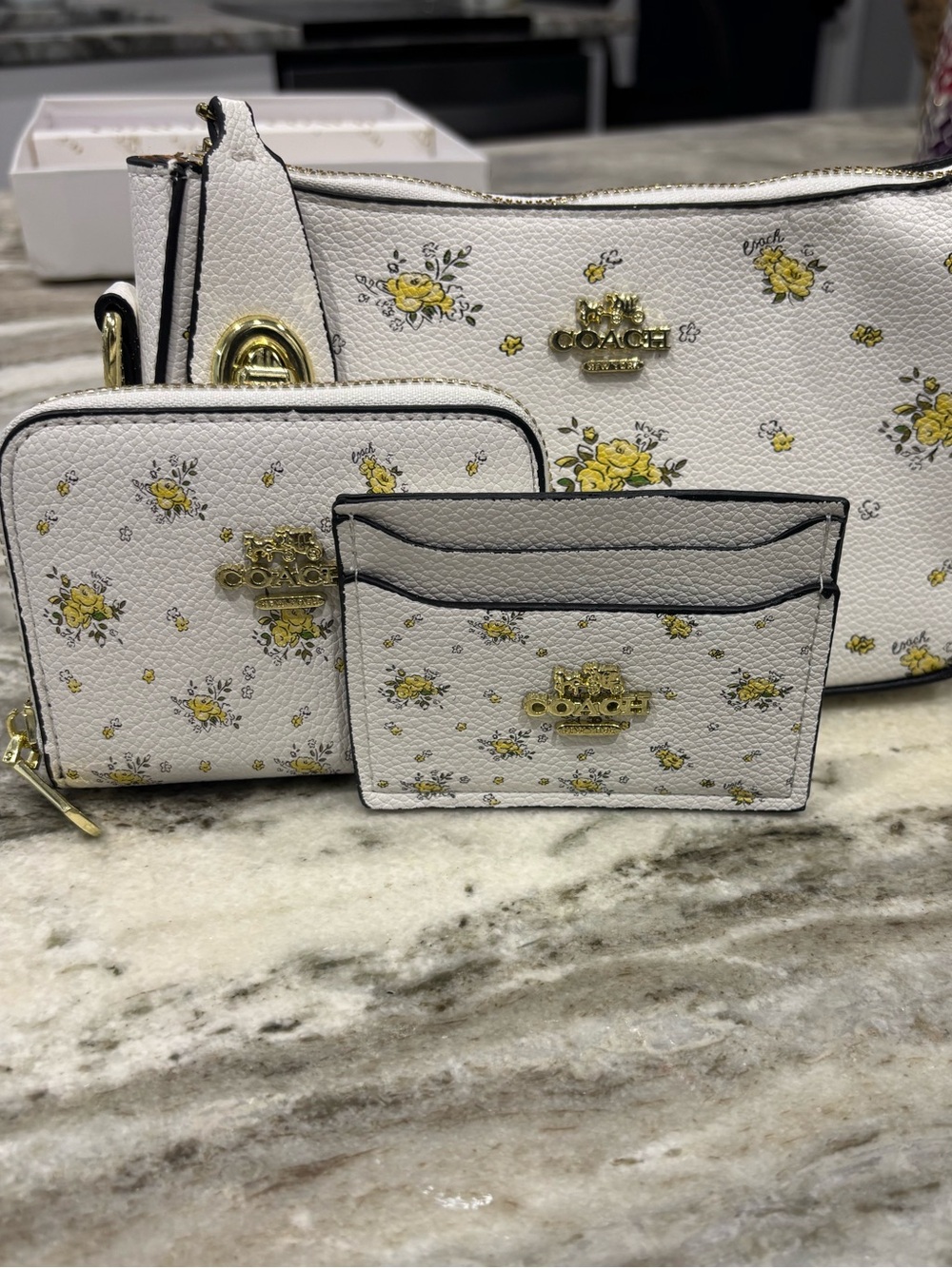 Coach White & Yellow Floral Small Bag Set - Coach